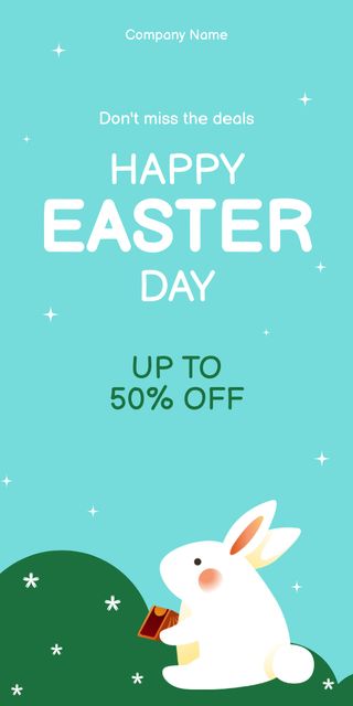 Easter Sale Announcement with Cartoon Rabbit on Grass Graphic Design Template