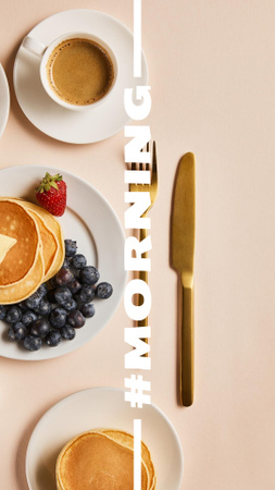Modèle de visuel Yummy Pancakes with Blueberries on Breakfast - Instagram Story