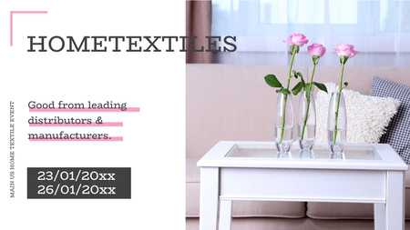 Plantilla de diseño de Anuncio de eventos de textiles para el hogar rosas en el interior Title 1680x945px 