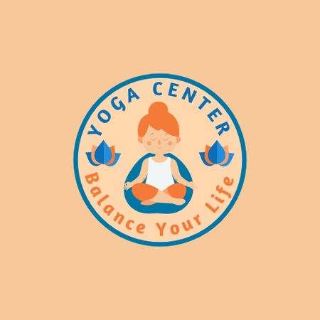 Yoga Center Ads with Meditating Woman Logo Modelo de Design