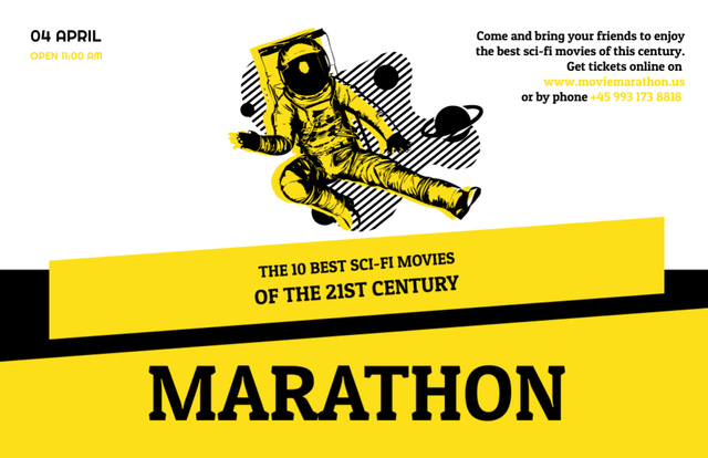 Captivating Space Movies Marathon with Hand Drawn Astronaut Flyer 5.5x8.5in Horizontal Design Template