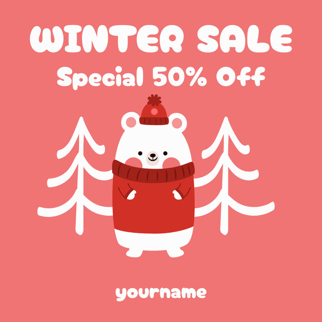Seasonal Sale Offer Cute Bear Between Trees Instagram AD tervezősablon