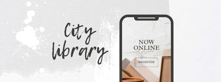 Online Reading App Announcement with Books on Phone Screen Facebook cover Design Template