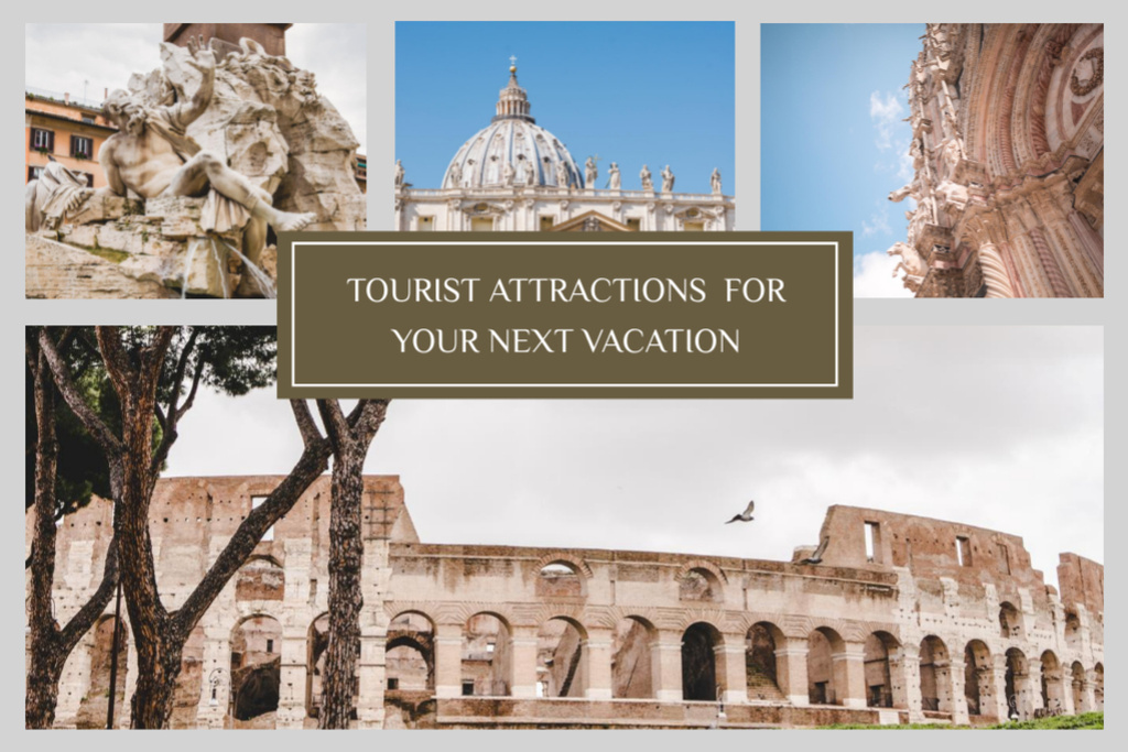 Travel Tour Offer with Beautiful Tourist Attractions Label tervezősablon