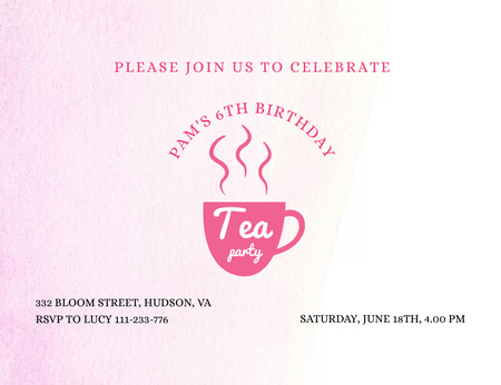 Announcement Of Cozy Tea Party For Birthday Invitation 13.9x10.7cm Horizontal Šablona návrhu