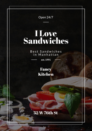 Modèle de visuel Promo restaurant sandwich au jambon - Poster