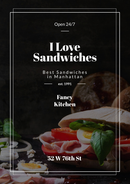 Restaurant Ad with Fresh Tasty Sandwiches Poster Design Template
