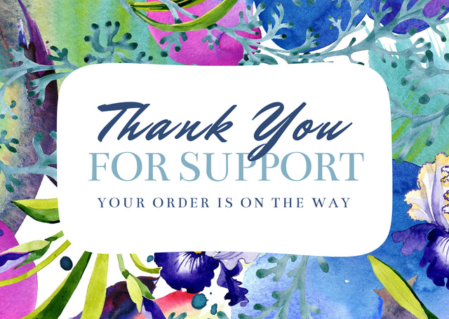 Thank You Phrase with Watercolor Floral Pattern Card Design Template