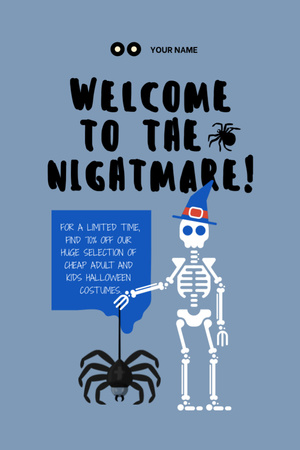 Funny Skeleton with Spider on Halloween  Flyer 4x6in Design Template