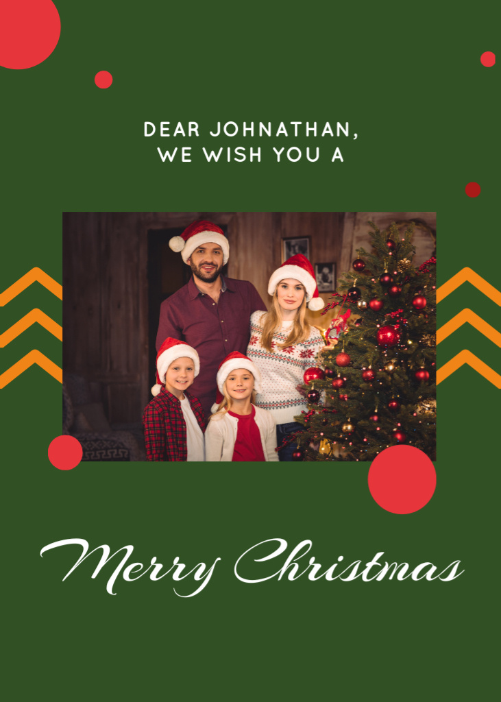 Plantilla de diseño de Joyous Christmas Greeting And Wishes With Family In Santa Hats Postcard 5x7in Vertical 
