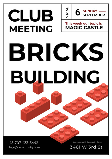 Toy Bricks Building Club Meeting Announcement Flyer A5デザインテンプレート