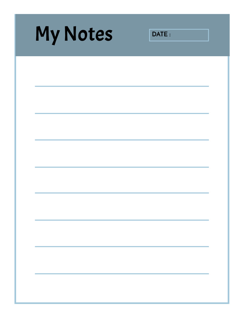 Minimalist Notes with Lines In Blue Notepad 107x139mm – шаблон для дизайну