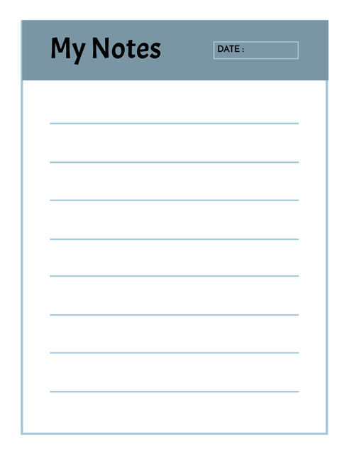 Minimalist Notes with Lines In Blue Notepad 107x139mm – шаблон для дизайна