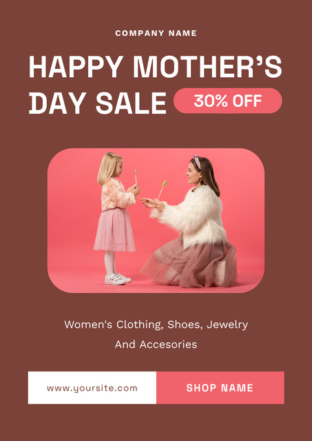 Mother's Day Sale Announcement with Cute Mother and Daughter Poster Design Template