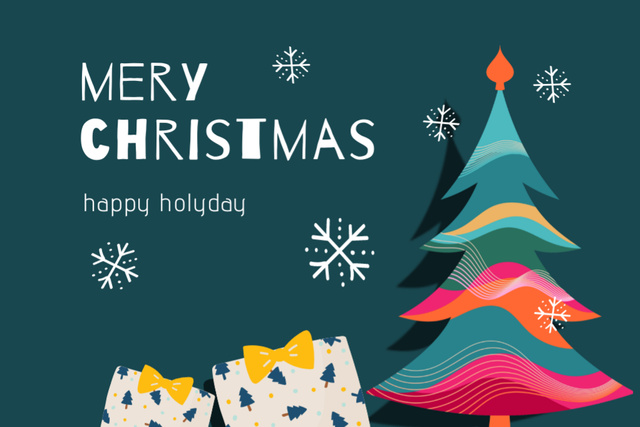 Plantilla de diseño de Christmas Cheers with Cute Tree and Presents Postcard 4x6in 