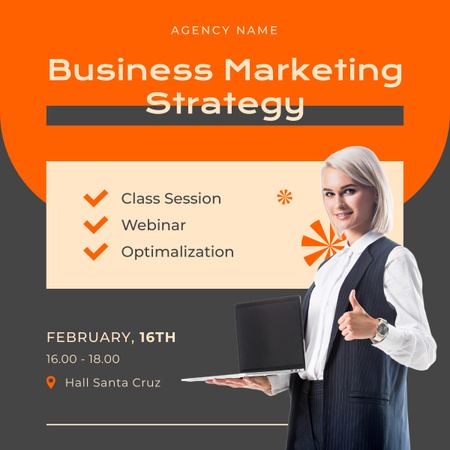 Platilla de diseño Marketing Strategy Webinar Grey and Orange LinkedIn post