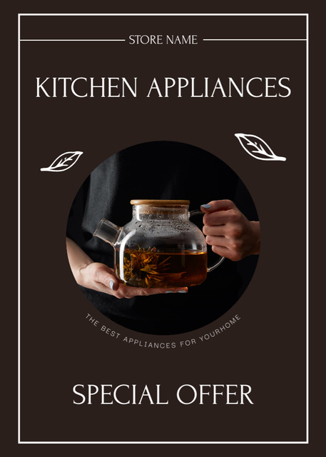 Teapot on Kitchen Appliances Sale Brown Flayer Πρότυπο σχεδίασης