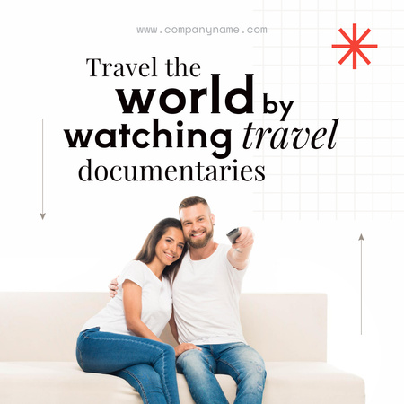 Virtual Travel Inspiration with Couple Watching Documenteries Instagram Design Template