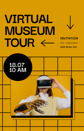 Virtual Museum Tour with Woman on Yellow Invitation 5.5x8.5in Design Template