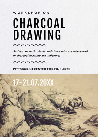 Drawing Workshop Ad With Sketch of Landscape Postcard 5x7in Vertical Design Template