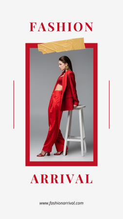 Stylish Girl in Red Suit Instagram Story Modelo de Design