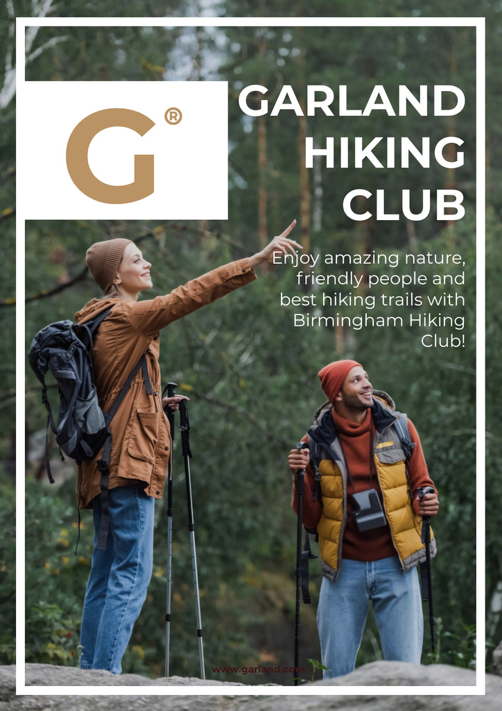 Plantilla de diseño de Hiking club Ad with people by the river Poster 