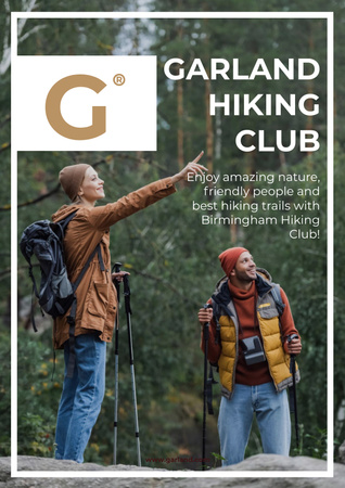 Hiking club Ad with people by the river Poster Design Template