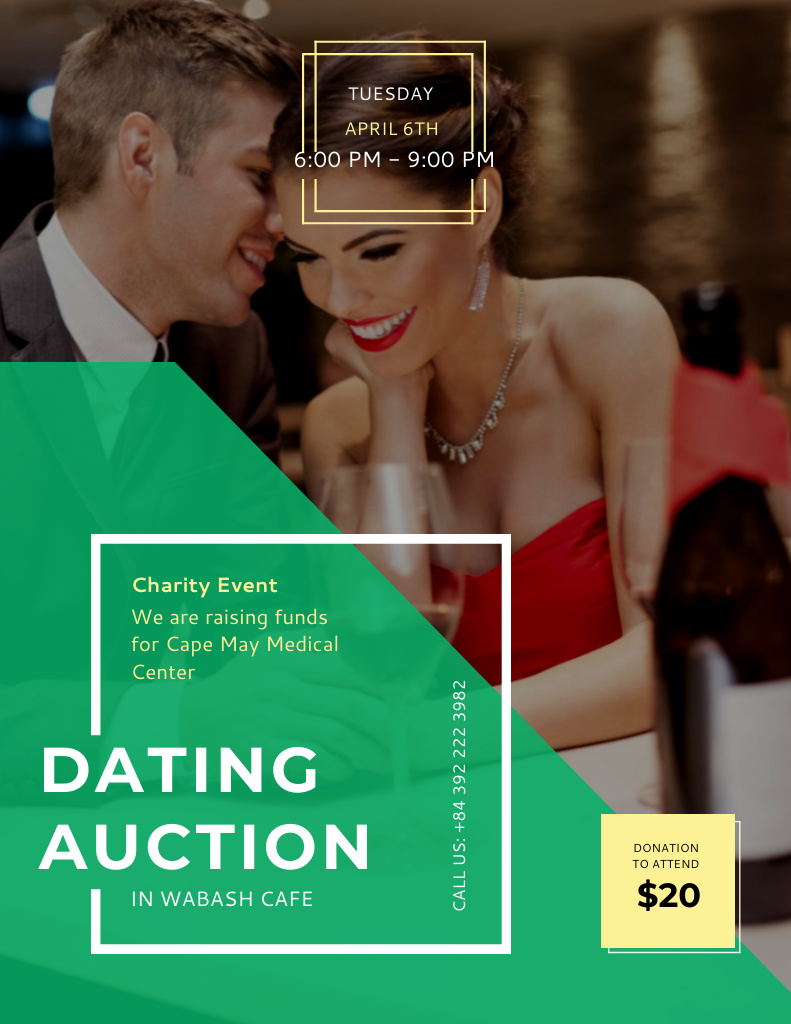 Dating Auction Event Announcement with Romantic Couple Flyer 8.5x11in Design Template
