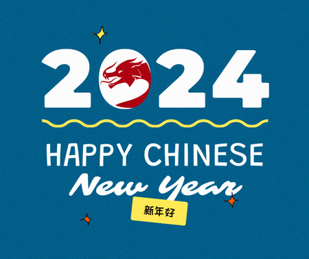 Chinese New Year Holiday Greeting with Dragon in Blue Facebook Design Template