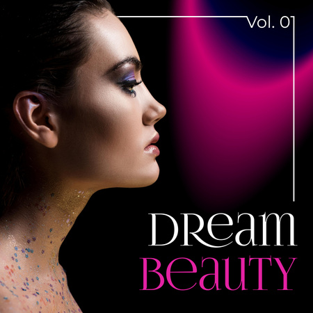 Musiikkijulkaisu naisprofiililla tummalla värillä vaaleanpunaisella gradientilla Album Cover Design Template