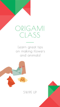 Plantilla de diseño de anuncio de cursos de origami con animales de papel Instagram Story 