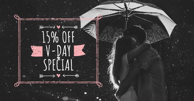 Valentine's Day Offer with Couple under Umbrella Facebook AD – шаблон для дизайна