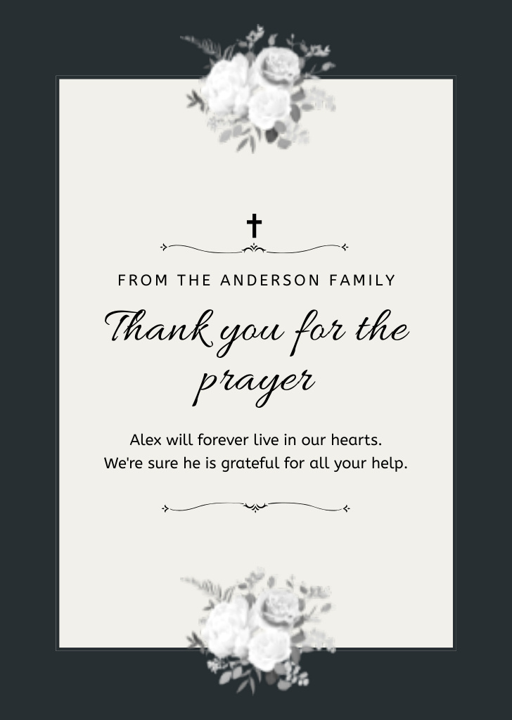 Funeral Thank You Card with Flowers and Cross Postcard A6 Vertical Tasarım Şablonu