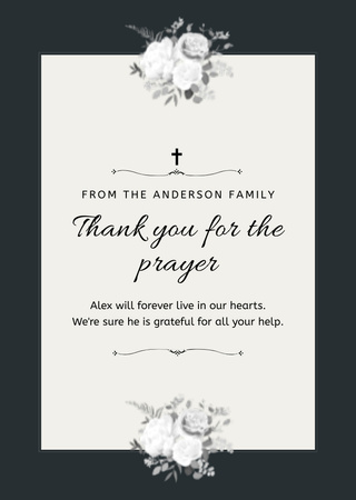 Funeral Thank You Card with Flowers and Cross Postcard A6 Vertical Design Template