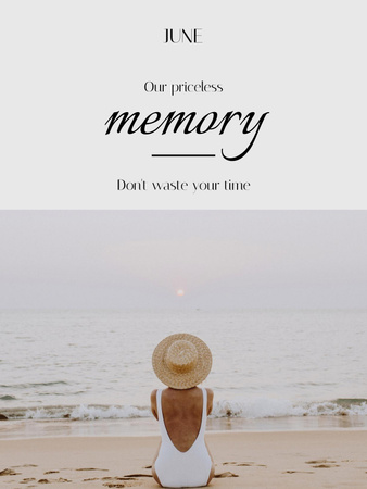 Designvorlage Inspirierender Satz über Erinnerung mit Frau am Strand für Poster US