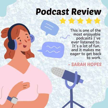 Podcast Review with Woman Talking Podcast Cover Šablona návrhu