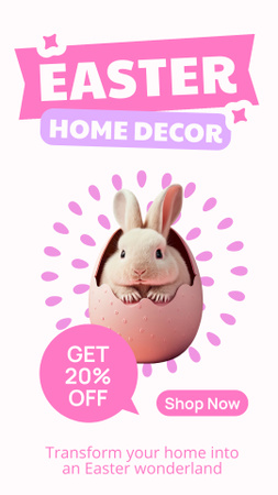 Designvorlage Oster-Werbeanzeige für Heimdekoration mit niedlichem Hasen im Ei für Instagram Story