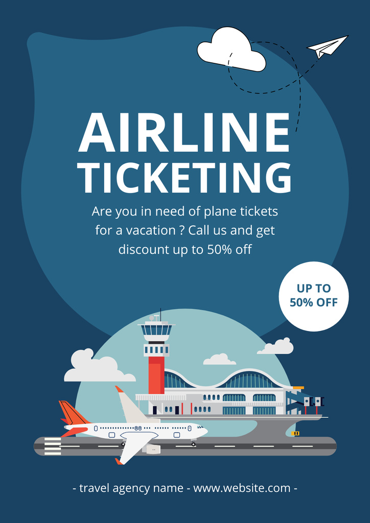 Airline Tickets Sale Offer on Blue Poster Πρότυπο σχεδίασης