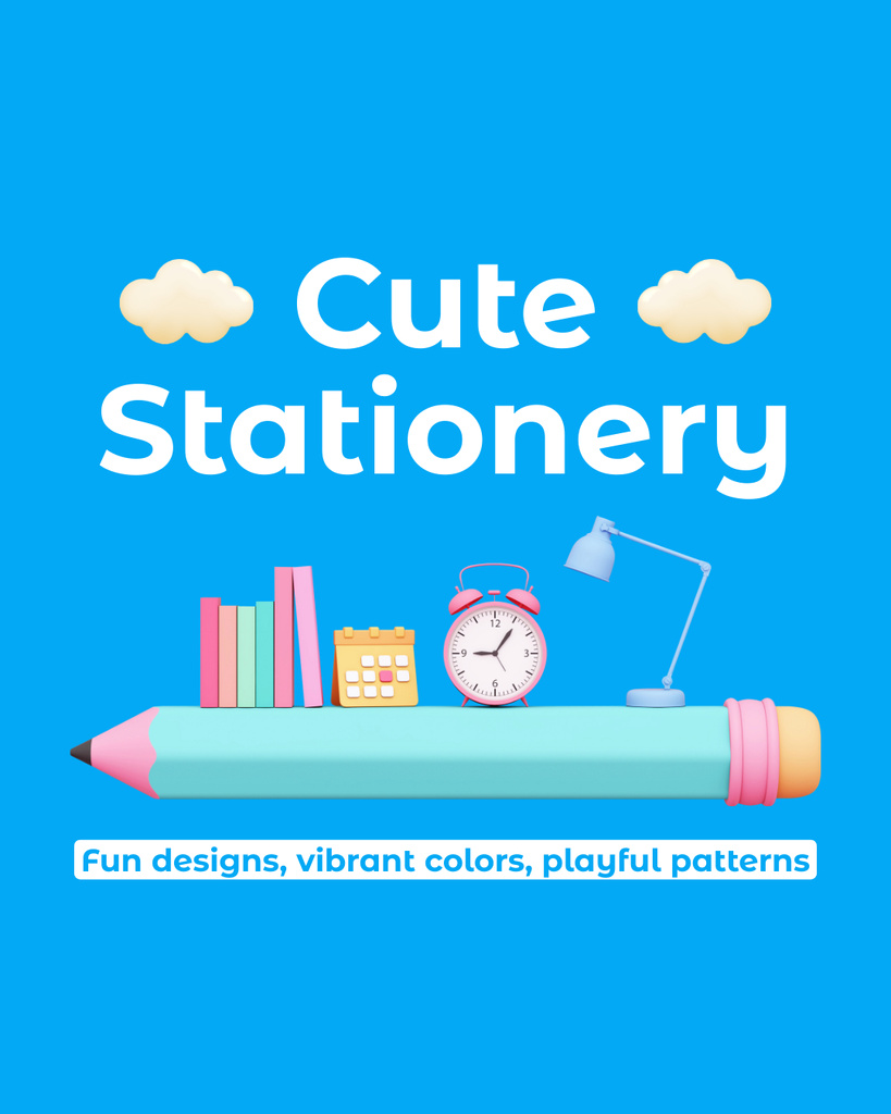 Stationery Store With Vibrant Cute Products Instagram Post Vertical Πρότυπο σχεδίασης