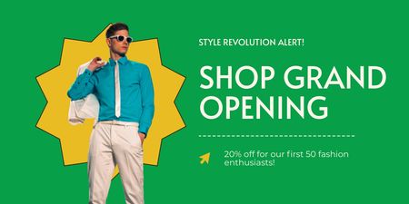 Chic Fashion Shop Grand Opening With Discounts Offer Twitter Design Template