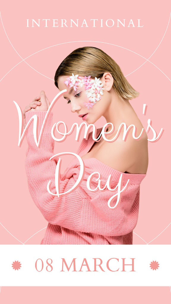 Woman with Flowers on Face on Women's Day Instagram Story Design Template