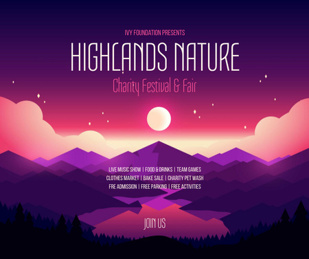 Charity festival announcement on Pink Mountains Facebook Design Template