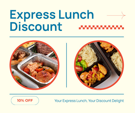 Designvorlage Express-Lunch-Rabatte-Anzeige mit Lebensmitteln in Lunchboxen für Facebook