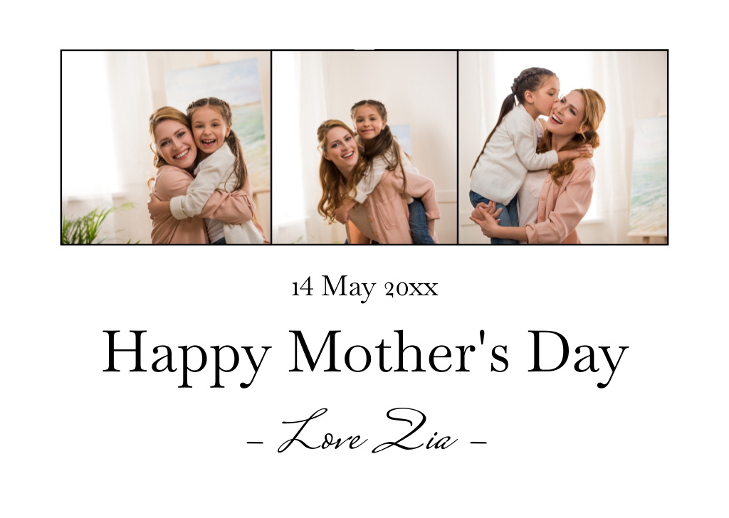 Cute Mom with her Little Girl on Mother's Day Card Tasarım Şablonu