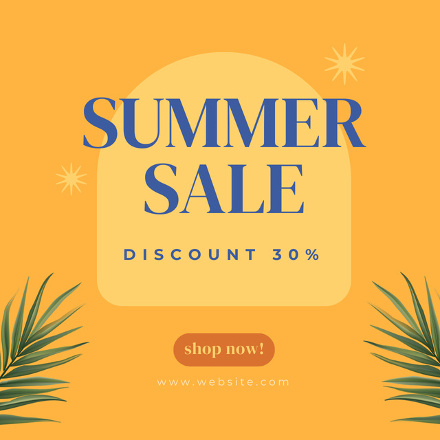 Summer Sale Discount Offer with Palm Leaves Instagram Tasarım Şablonu
