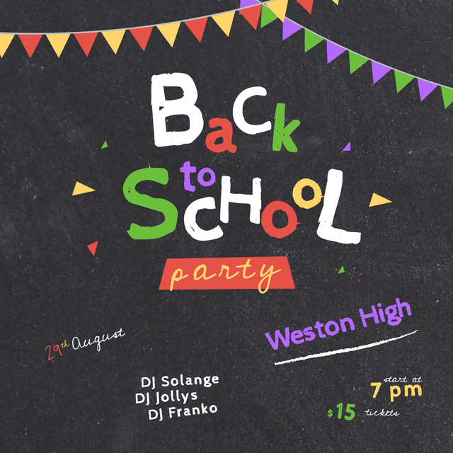Back to School Party Inscription on Blackboard Animated Post Modelo de Design