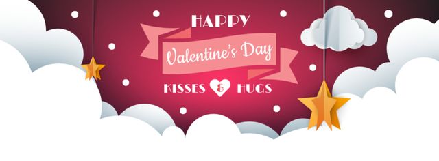 Valentine's Day Greeting with Stars in clouds Facebook cover – шаблон для дизайна