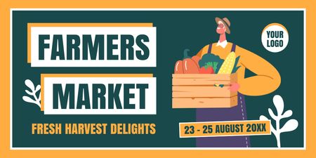 Farmer's Market Opening Announcement with Jolly Farmer Twitter Design Template