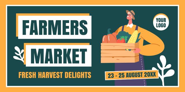 Farmer's Market Opening Announcement with Jolly Farmer Twitter Šablona návrhu