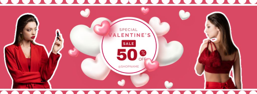Ontwerpsjabloon van Facebook cover van Valentine's Day Special Sale with Attractive Asian Woman